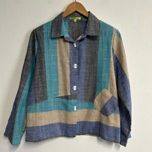 Vintage Trisha‎ Tyler Women’s Medium Striped Button Shirt Colorful Shoulder Pads